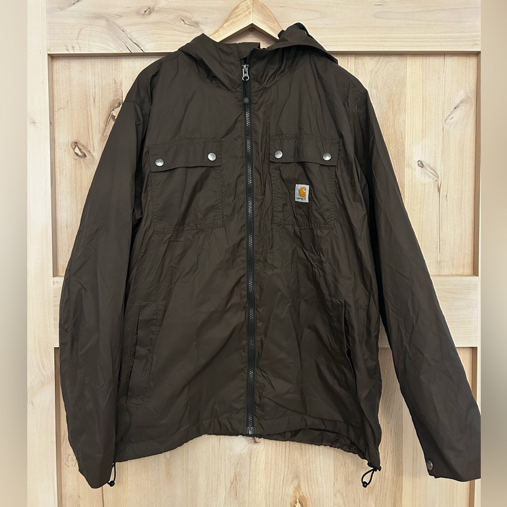 Carhartt Men's Olive fullzip lightweight rain workwear layer jacket,  Large. - Picture 3 of 6